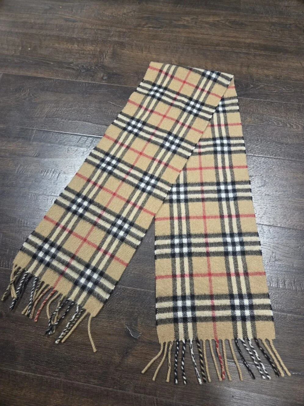 Authentic Burberry London 100% Cashmere Classic Nova Check Fringe Scarf Made in